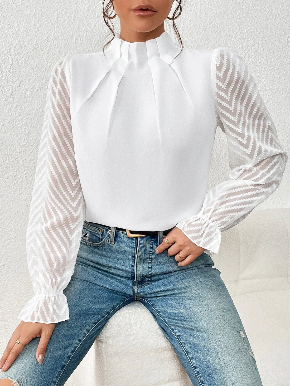 Astrid - Blouse côtière à manches en dentelle