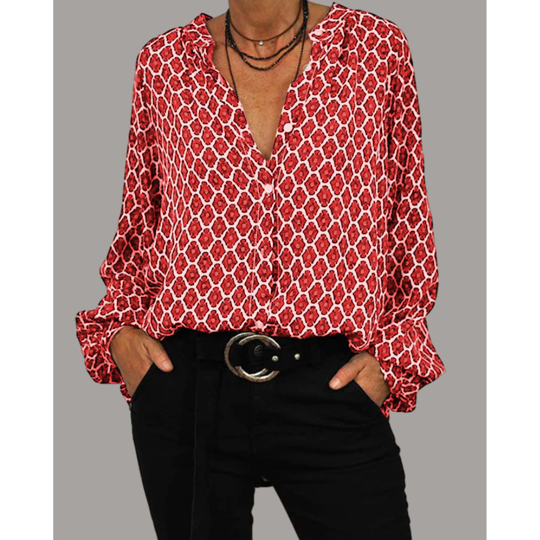 Leyla - Blouse décontractée à col en V pour femme
